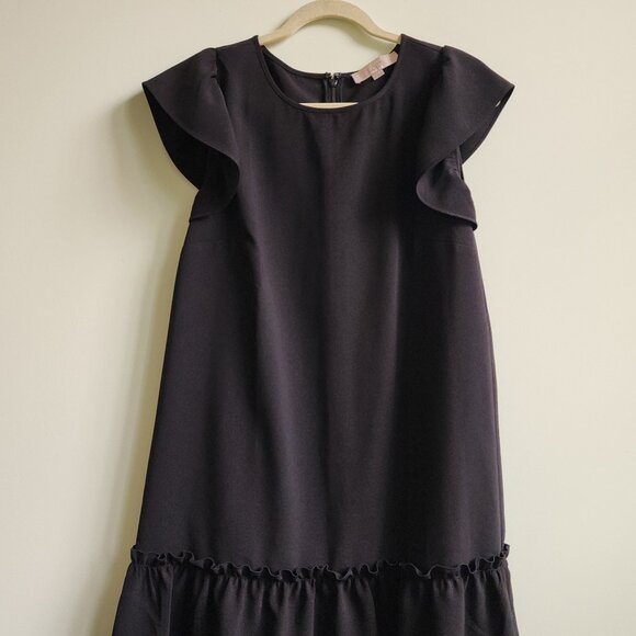 Ann Taylor LOFT Black Drop-Waist Dress with Ruffle Sleeves, Size M - Picture 1 of 3